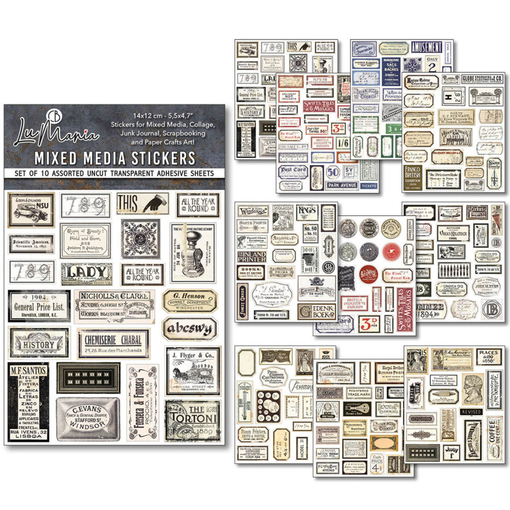 Ciao Bella, LuMania Mixed Media Stickers, Vintage Scripts