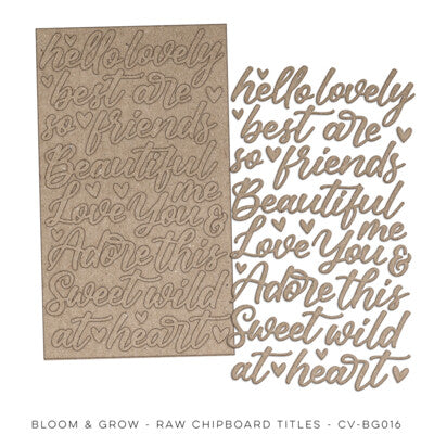 Cocoa Vanilla; Bloom & Grow; Raw Chipboard Titles