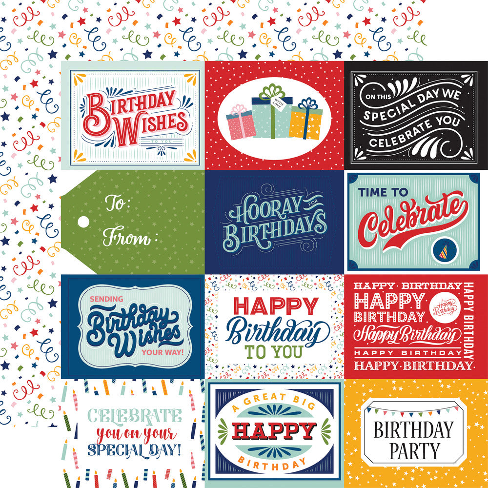 Echo Park, Birthday Salutations, 4x3 Journaling Cards