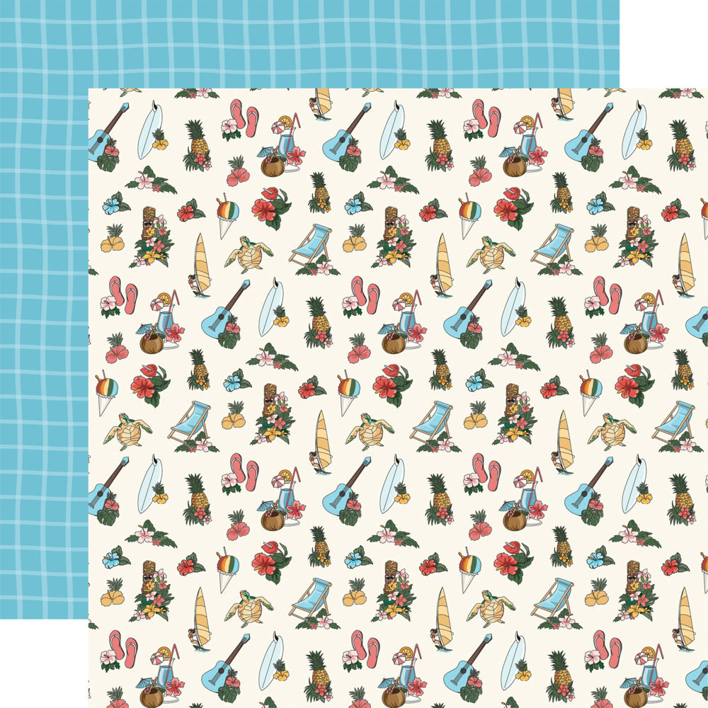 Echo Park,  Carta Bella, 12X12 Patterned Paper, Hawaii - Hawaiian Vibes Icons