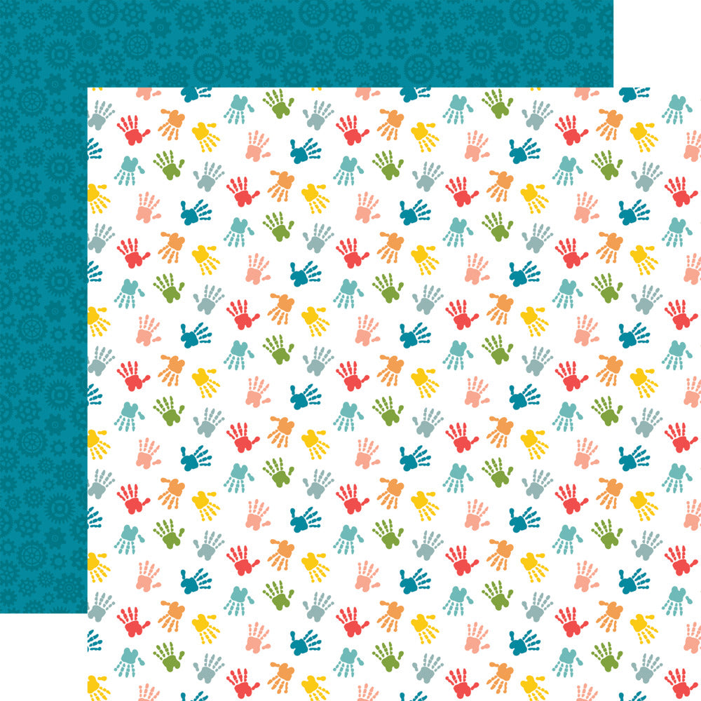 Echo Park, 12X12 Patterned Paper, Field Trip - Messy Handprints