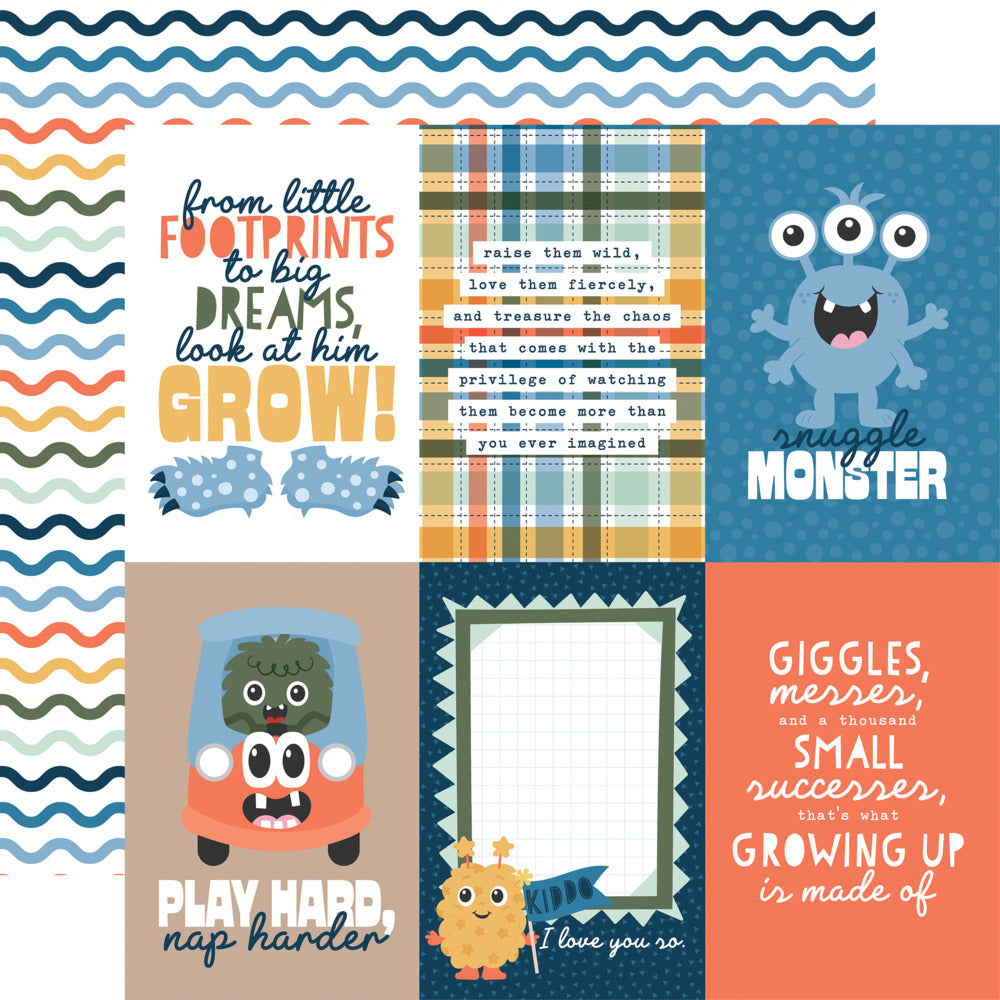Echo Park, 12X12 Patterned Paper, My Favorite Monster - 4x6 Journaling Cards