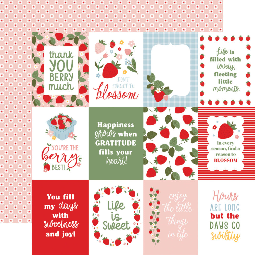 Echo Park, 12X12 Patterned Paper, Strawberry Fields - 3x4 Journaling Cards
