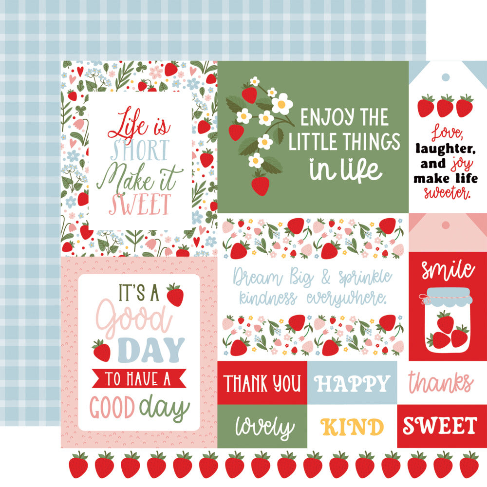 Echo Park, 12X12 Patterned Paper, Strawberry Fields - Multi Journaling Cards