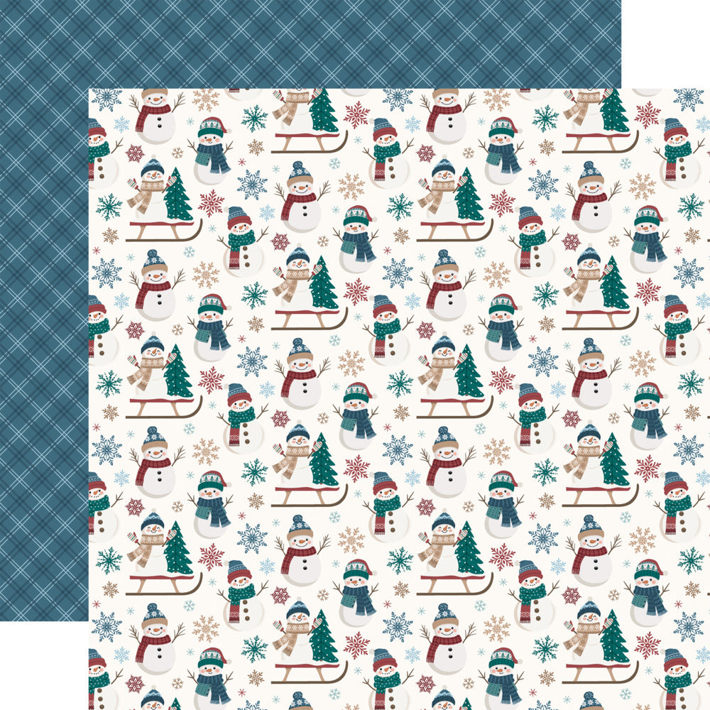 Echo Park, 12X12 Patterned Paper, Wonderful Winter Days - Sledding Snowman
