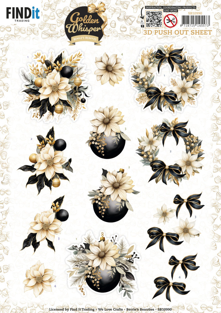 Find IT Trading, Berries Beauties 3D Push Out Sheet, Golden Whisper - Flowers