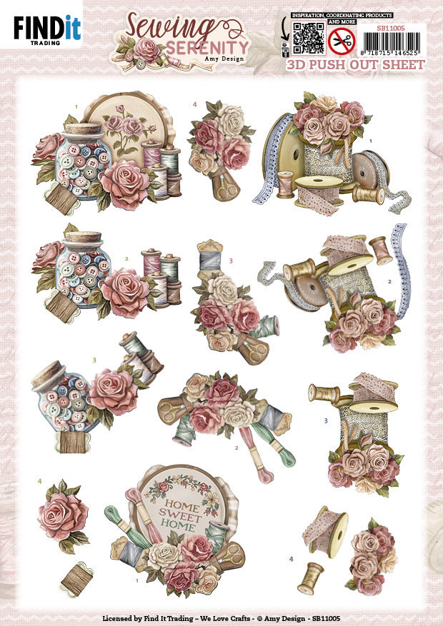 Find IT Trading, Amy Design 3D Push Out Sheet, Sewing Serenity - Stitching