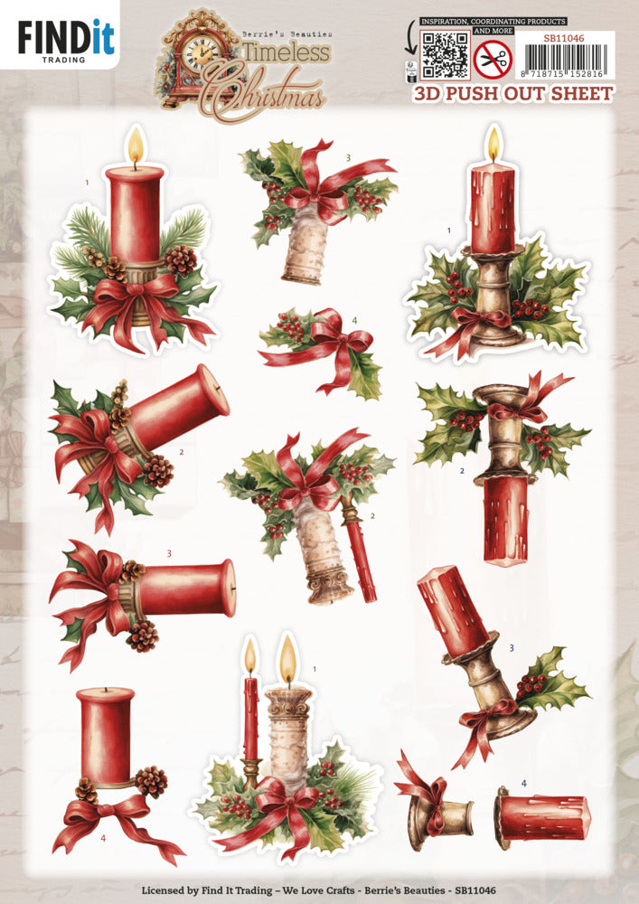 FInd IT Trading, Berries Beauties 3D Push Out Sheet, Timeless Christmas - Timeless Candle