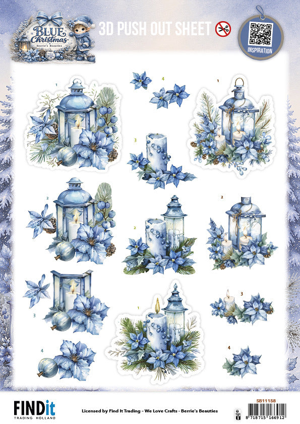 Find It, Berries Beauties 3D Push Out Sheet, Blue Christmas - Christmas Lanterns Pre-order