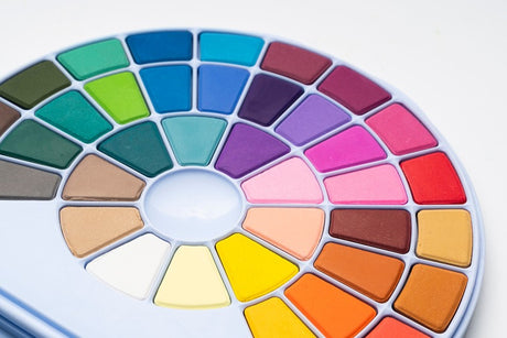 HIMI, Solid Watercolor Paint Set, 38 Colors in Pans & Paint Brush, Blue Case