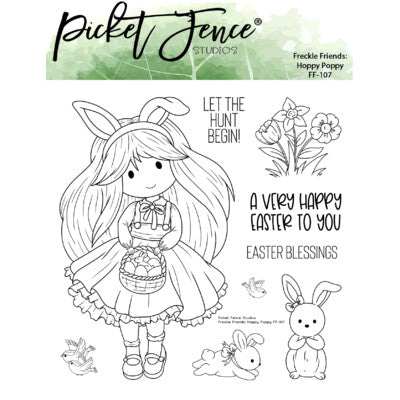 Picket Fence, Freckle Friends: Hoppy Poppy stamp & die set