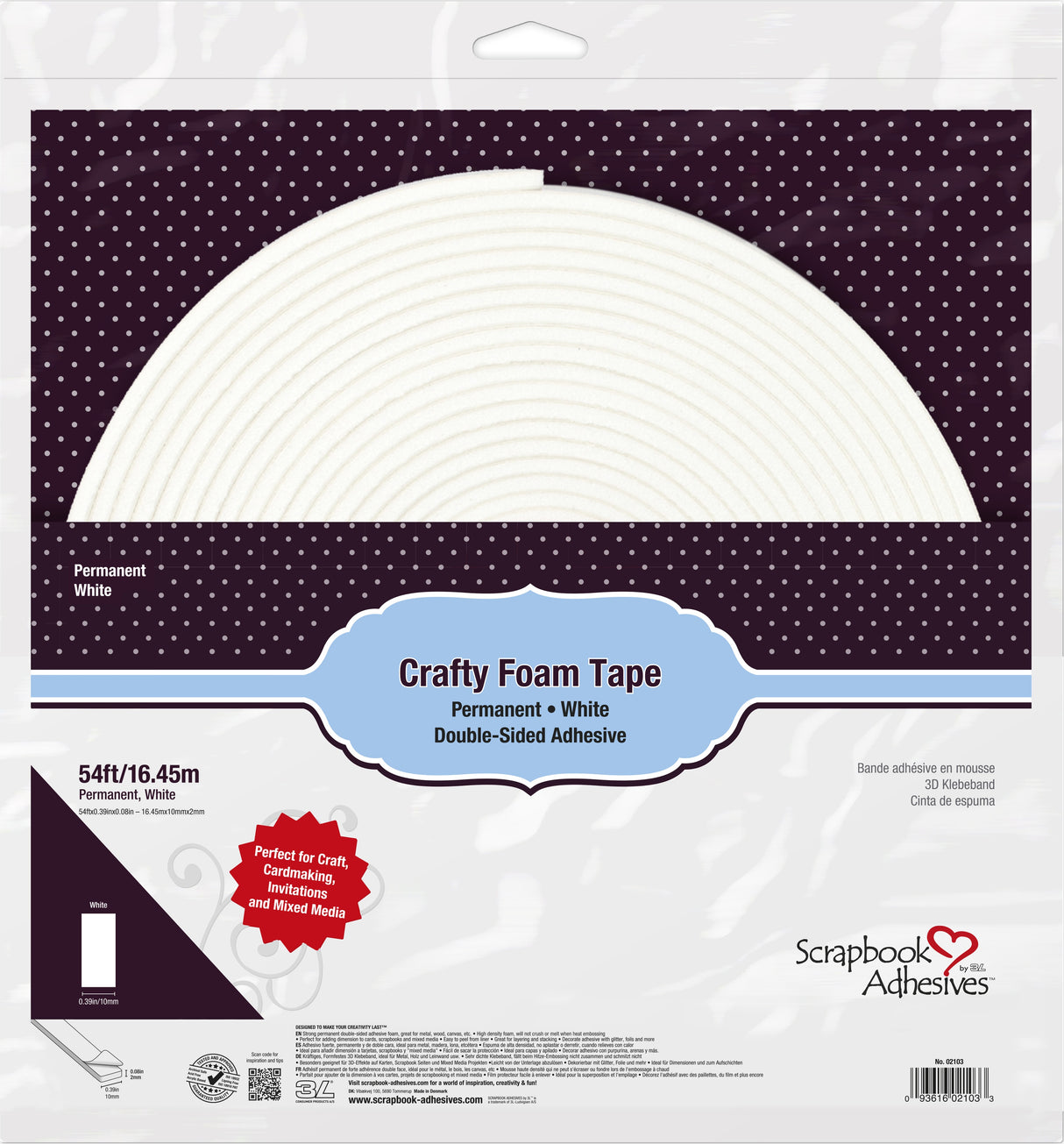 Scrapbook Adhesives, Crafty Foam Tape Roll 54 ft x .39 in