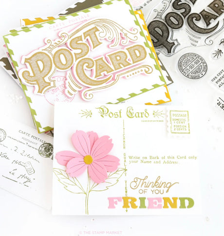 The Stamp Market, Vintage Postcard Set Stamp & Die cut