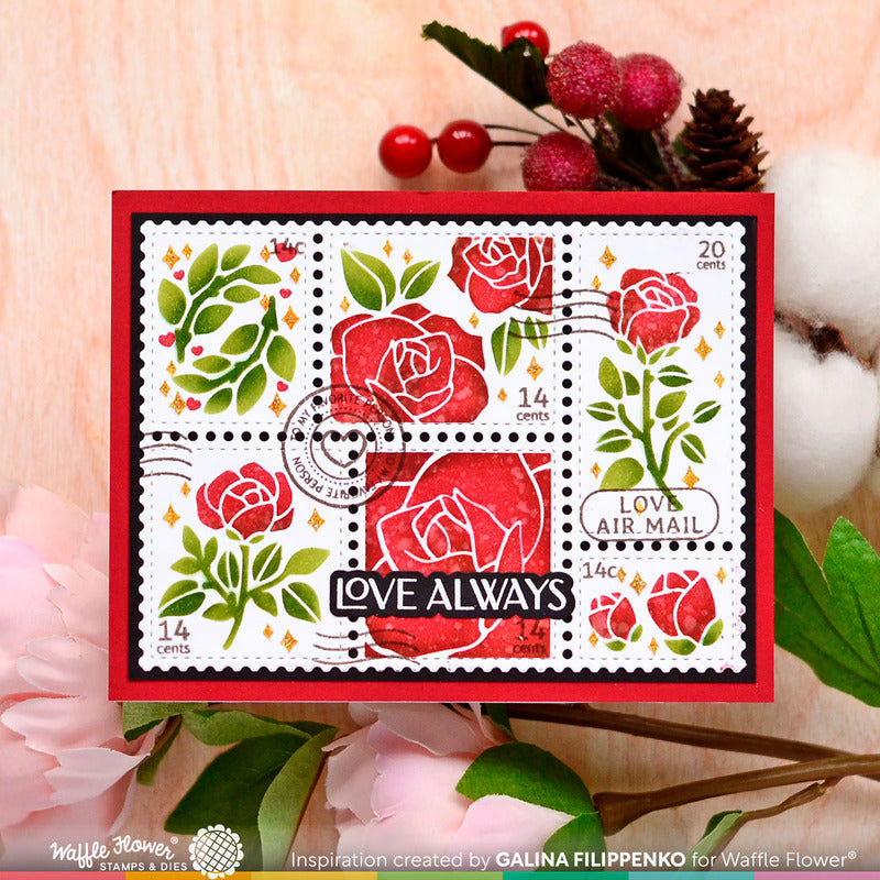 Waffle Flower, Postage Collage Rose Stencil
