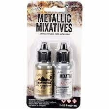 Ranger, Tim Holtz Alcohol Ink Kit, Metallic Mixative, Gold & Silver