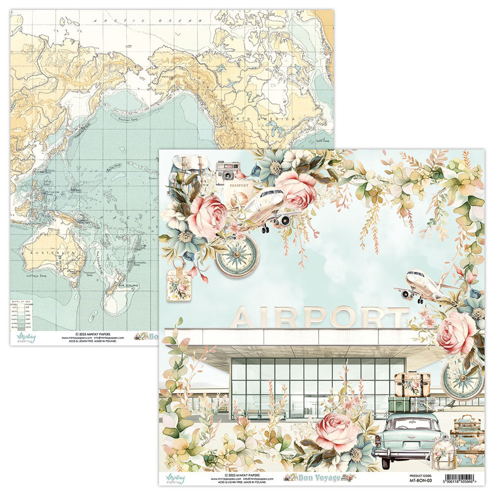 Mintay, 12X12 Patterned Paper, Bon Voyage 03