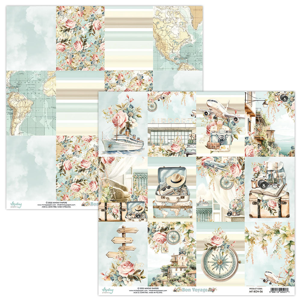 Mintay, 12X12 Patterned Paper, Bon Voyage 06