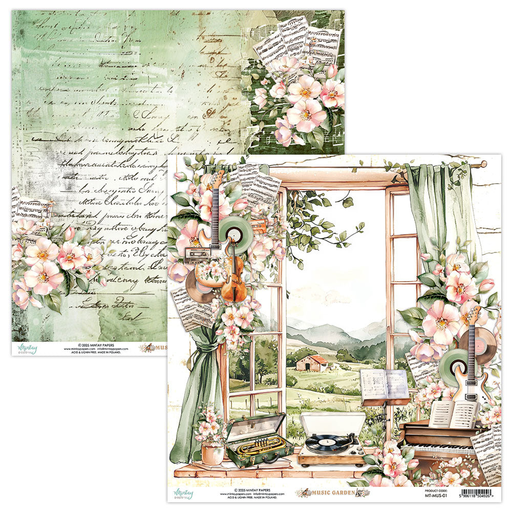 Mintay, 12X12 Patterned Paper, Music Garden 01