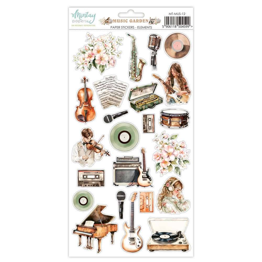 Mintay, 6X12 Paper Stickers, Music Garden - Elements