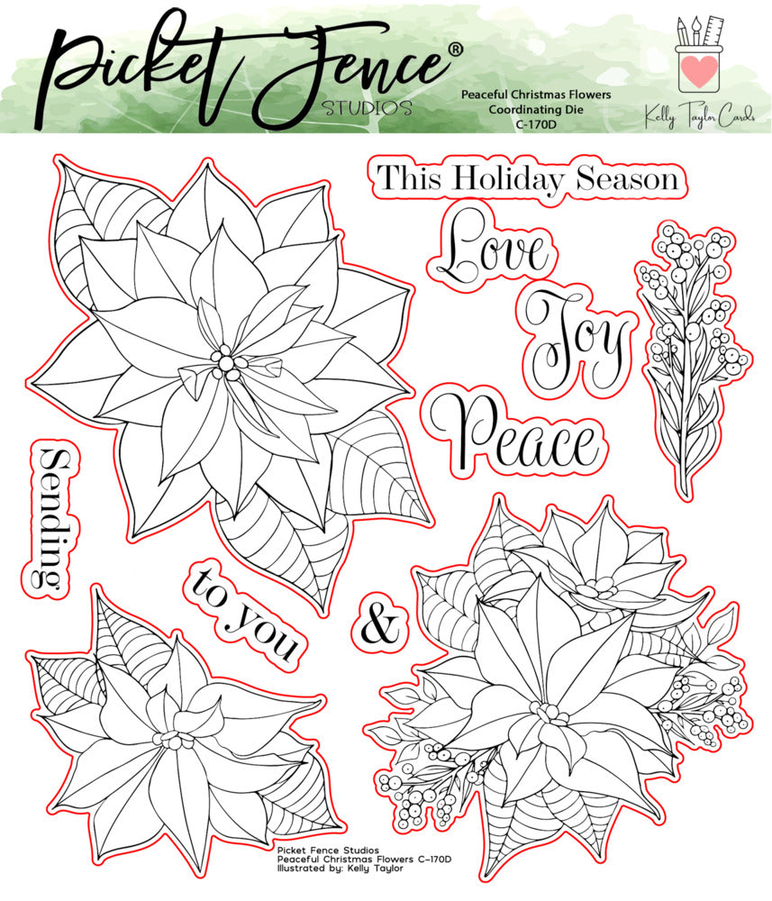 Picket Fence; Peaceful Christmas Flowers Stamp & Diecut SET