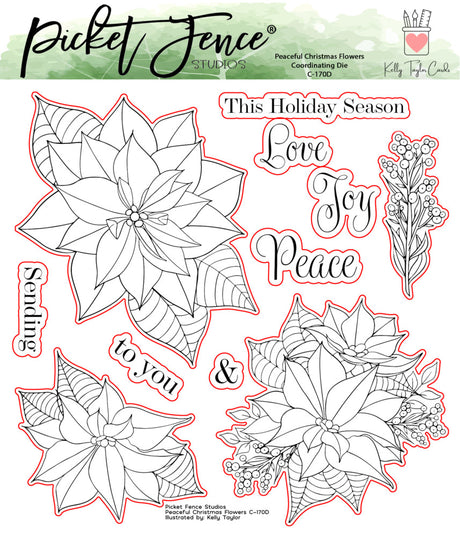 Picket Fence; Peaceful Christmas Flowers Stamp & Diecut SET