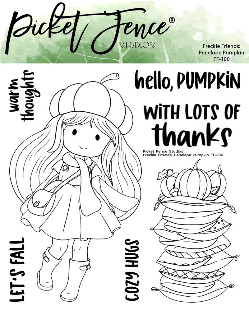 Picket Fence; Freckle Friends, Penelope Pumpkin Stamp & Die; sold as SET only