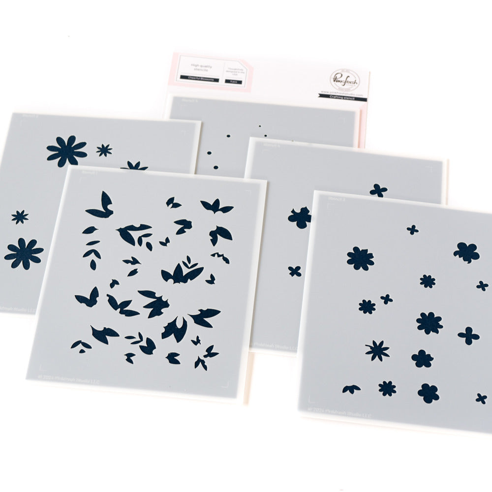 Pinkfresh Studio,  Cheerful Blossoms Stamp, Die Cut & Stencil