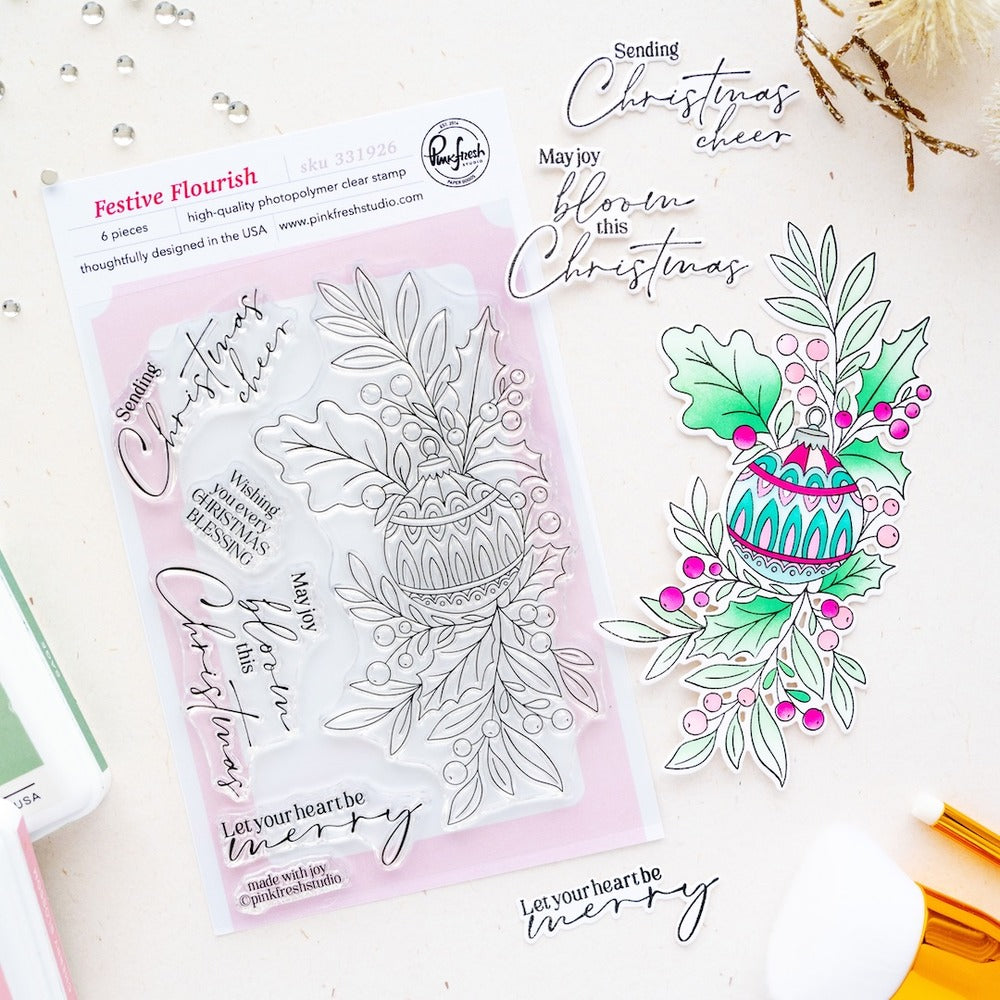 Pinkfresh Studio,  Festive Flourish, Stamp, Die Cut and Stencil Set