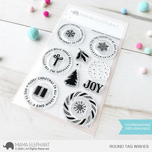 Mama Elephant, Round Tag Wishes Stamp