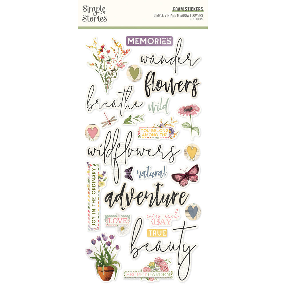 Simple Stories, Simple Vintage Meadow Flowers Foam Stickers