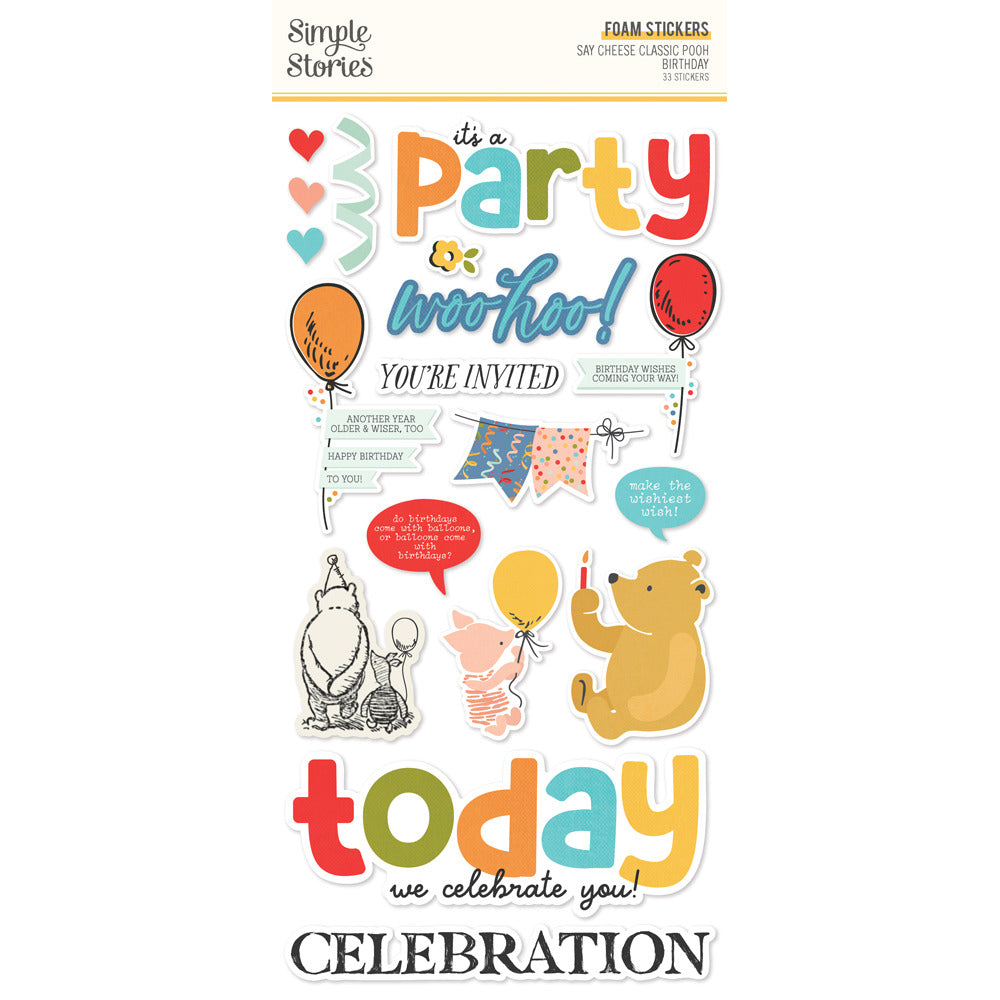 Simple Stories; Say Cheese Classic Pooh Birthday, Foam Stickers