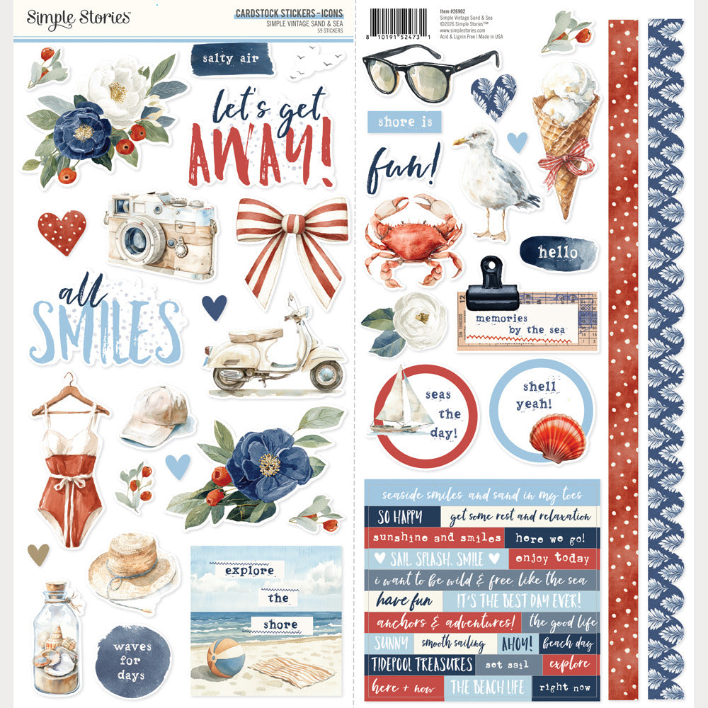Simple Stories, Cardstock Stickers, Simple Vintage Sand & Sea - Icons