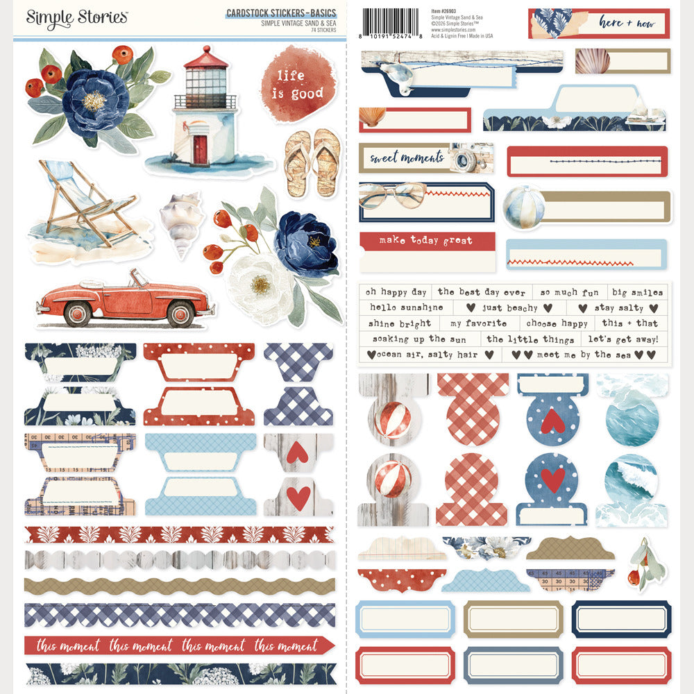 Simple Stories, Cardstock Stickers, Simple Vintage Sand & Sea - Basics