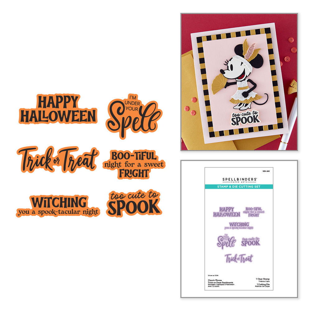 Spellbinders, Clear Stamp & Die Set, Classic Mouse Trick-or-Treat Sentiments Pre-order