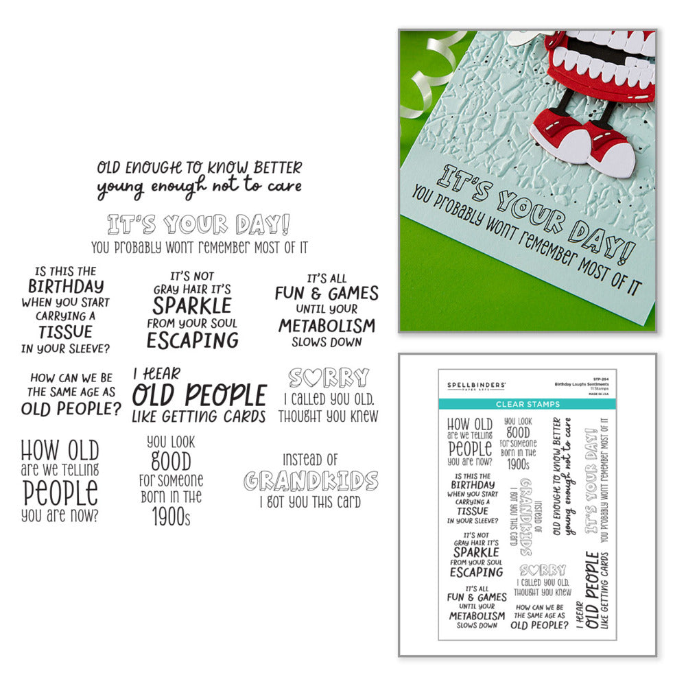 Spellbinders, Stamp, Aged to Perfection - Birthday Laughs Sentiments