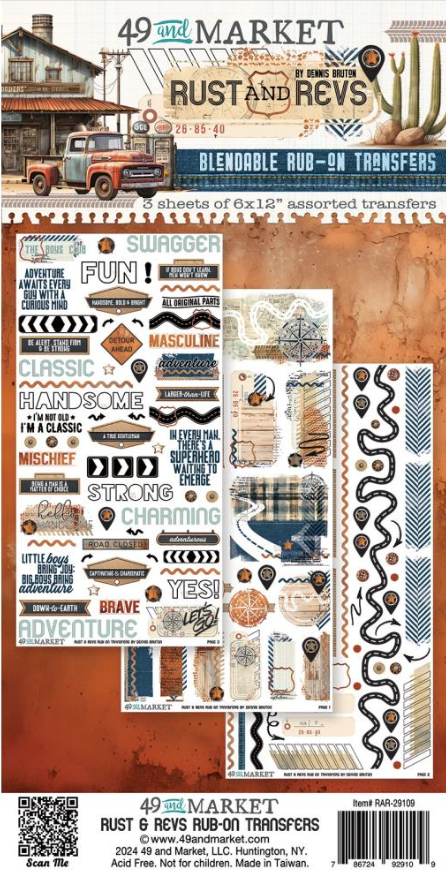 49 and Market, Rust and Revs, Blendable Rub-On Transfers