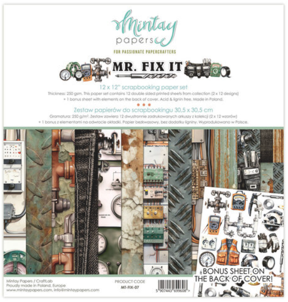 Mintay, 12X12 Paper Set, Mr. Fix It