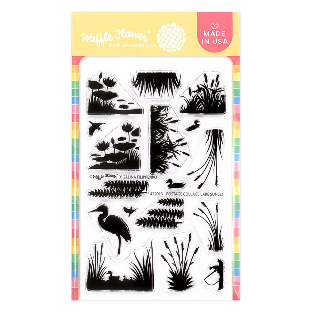 Waffle Flower, Clear Stamp, Postage Collage Lake Sunset