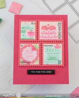 Waffle Flower, Stencil, Postage Collage Baking Fun