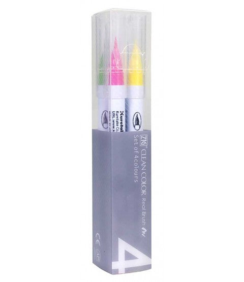 Zig -Clean Color Real Brush Markers, 4/Pkg
